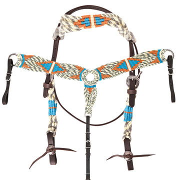 HILASON Western Wool Breast Collar Headstall Set Tack Set Grey & Off White